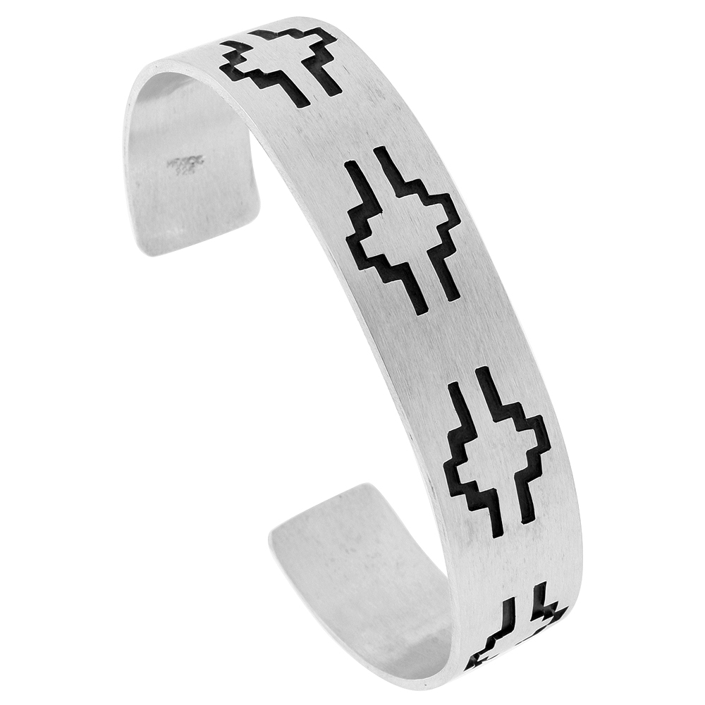 STERLING SILVER CLOUDS CUFF BRACELET FOR WOMEN SOUTHWESTERN HOPI DESIGN OVERLAY TECHNIQUE OXIDIZED FINISH HANDMADE (15MM) 9/16 INCH WIDE