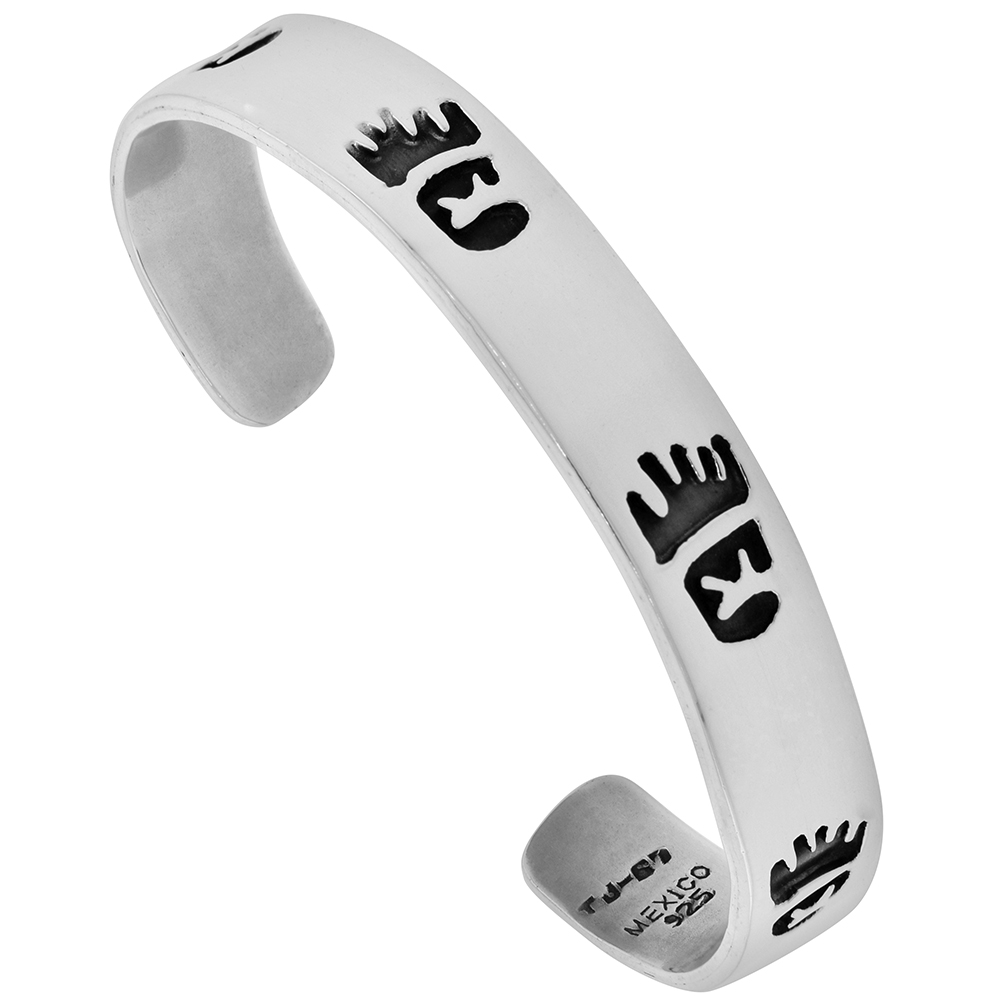 STERLING SILVER BADGER PAW CUFF BRACELET FOR WOMEN SOUTHWESTERN HOPI DESIGN OVERLAY TECHNIQUE OXIDIZED FINISH HANDMADE (9MM) 3/8 INCH WIDE