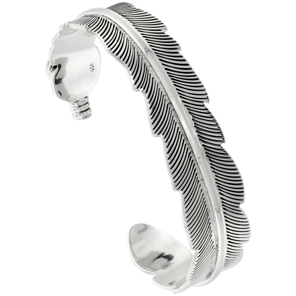Sterling Silver Eagle feather Cuff Bracelet for men Handmade