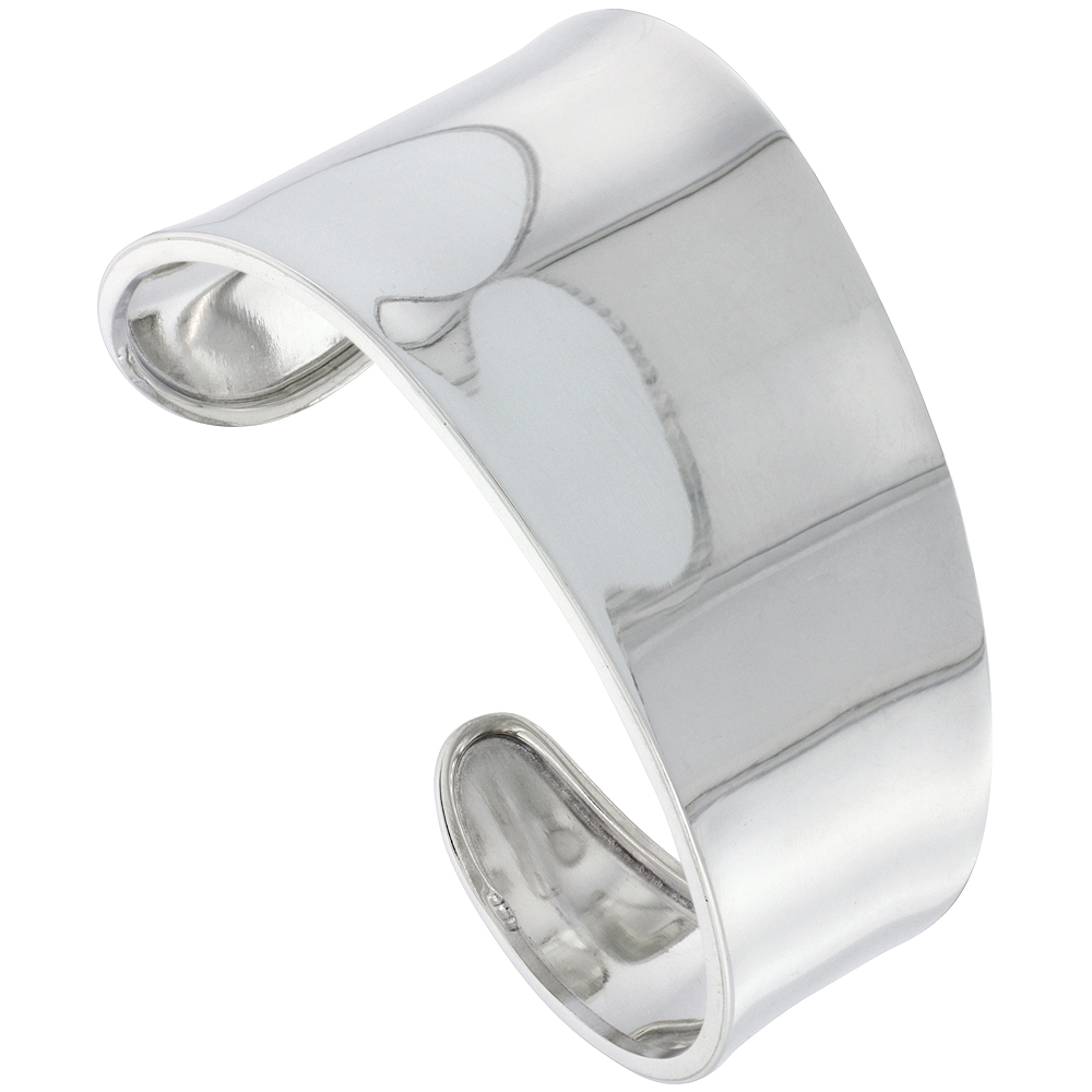 STERLING SILVER TAPERED WIDE CUFF BRACELET FOR WOMEN HIGH POLISHED FINISH HANDMADE (38MM) 1 1/2 INCH WIDE