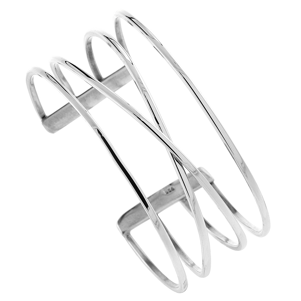 Sterling Silver Wire Cuff Bangle, fits 7 inch wrists
