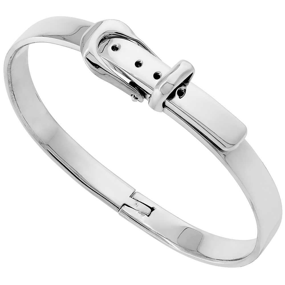 STERLING SILVER BELT BUCKLE BRACELET FOR WOMEN HIGH POLISHED FINISH HANDMADE (6.5MM) 1/4 INCH WIDE