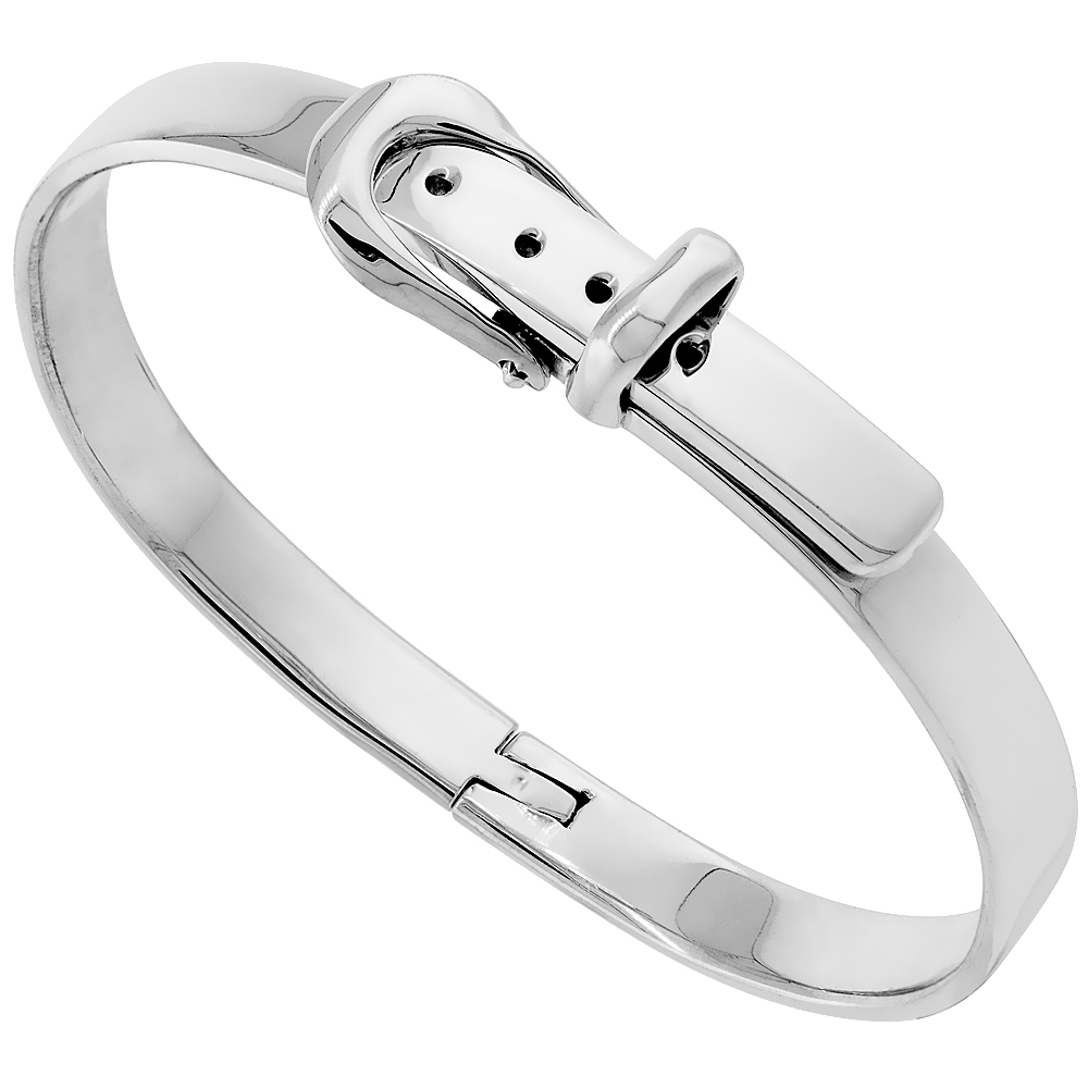 Sterling Silver Belt Buckle Bracelet for Women High Polished finish Handmade (6.5mm) 1/4 inch wide
