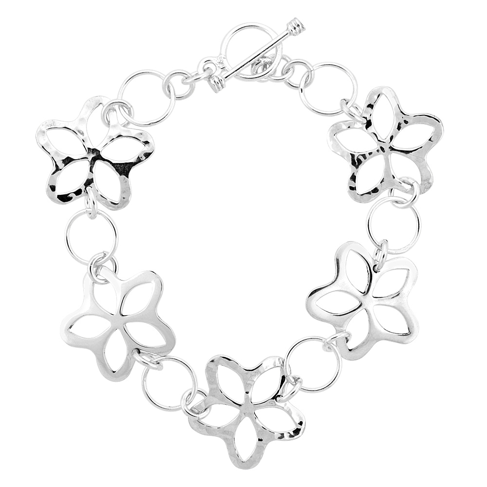 STERLING SILVER FLOWERS TOGGLE BRACELET, 7.5 INCHES LONG