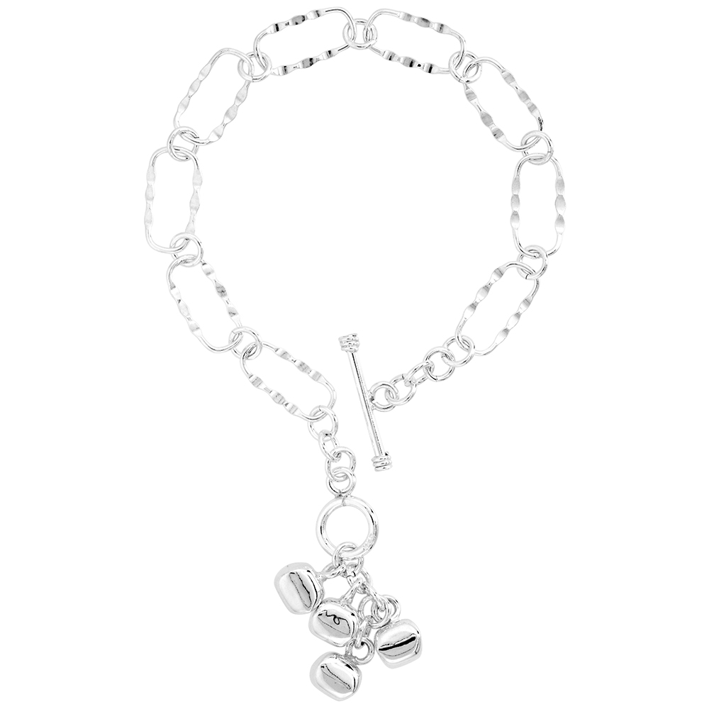 STERLING SILVER RECTANGLE LINK BRACELET FOR WOMEN WEIGHT STONE CHARMS TOGGLE CLASP HANDMADE 7.5 INCH