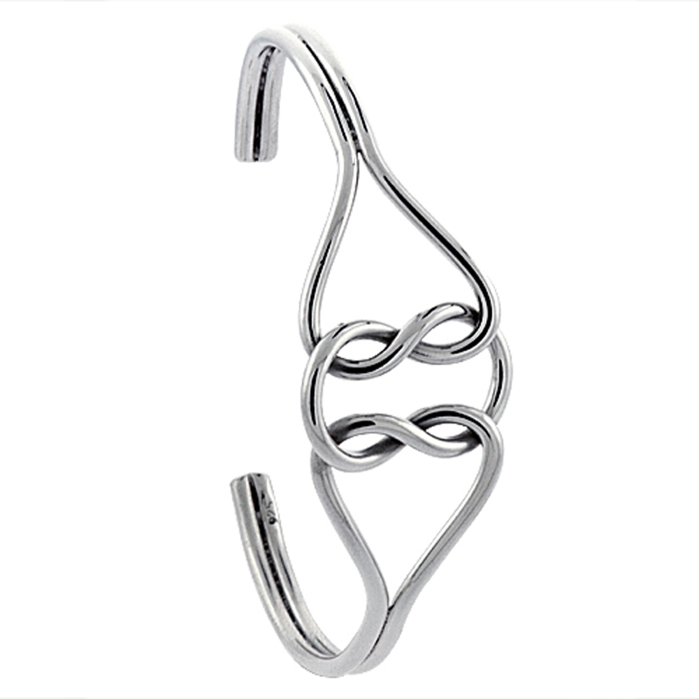 STERLING SILVER LOVE KNOT CUFF BANGLE 1 INCH WIDE, 7 INCH