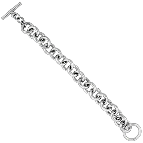 Sterling Silver Circles Links Hollow Toggle Bracelet, 8 inches long
