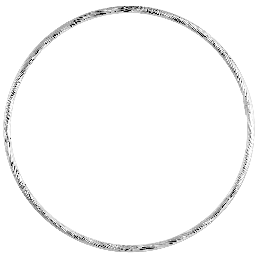 STERLING SILVER 2MM STACKING SLIP-ON BANGLE DIAMOND-CUT SIDEWAYS FINE, FITS 8 INCH WRIST