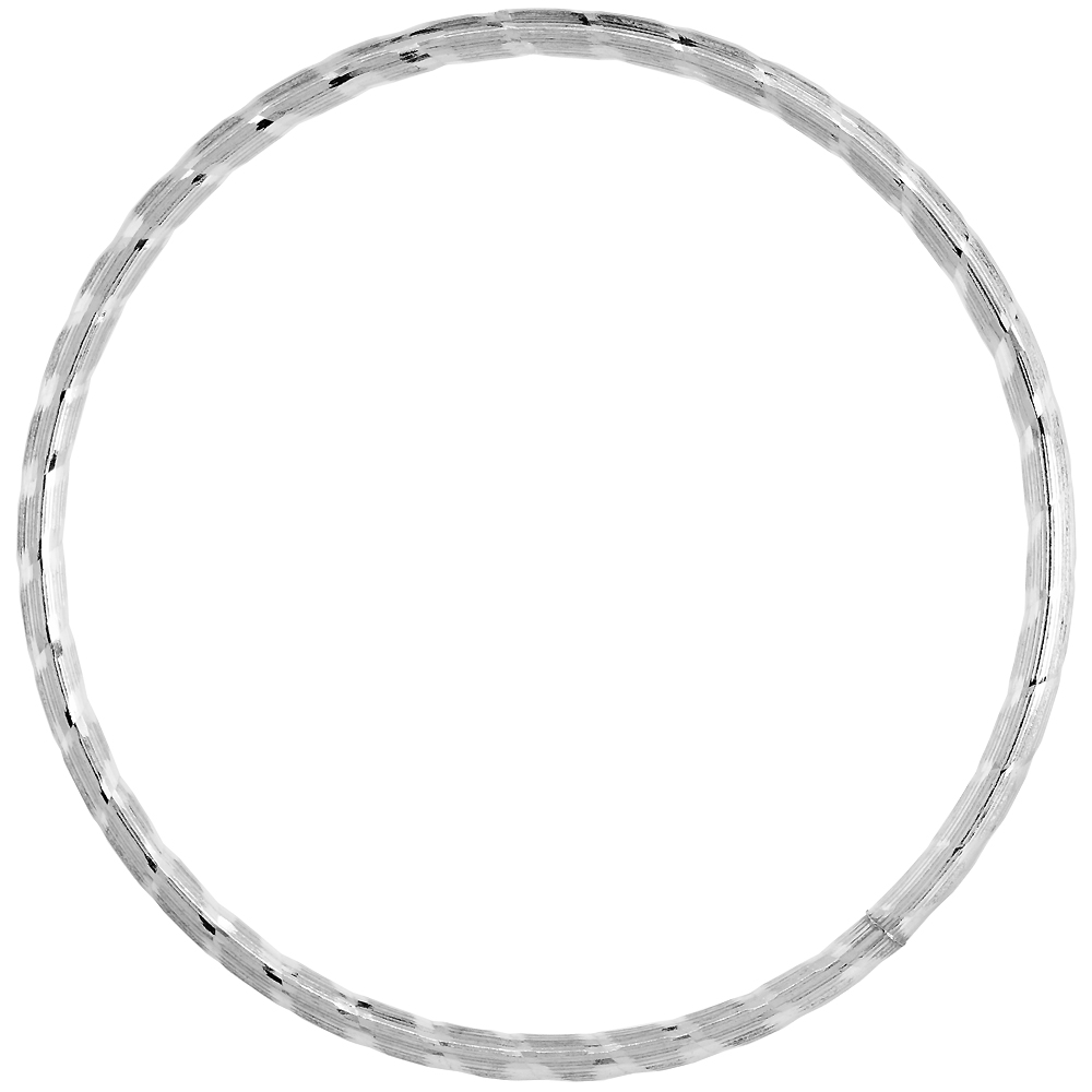 STERLING SILVER 3MM STACKING SLIP-ON BANGLE DIAMOND-CUT FINE, FITS 7.5 INCH WRIST
