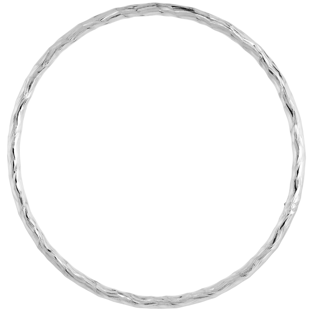 STERLING SILVER 3MM STACKING SLIP-ON BANGLE DIAMOND-CUT BAMBOO, FITS 7.5 INCH WRIST