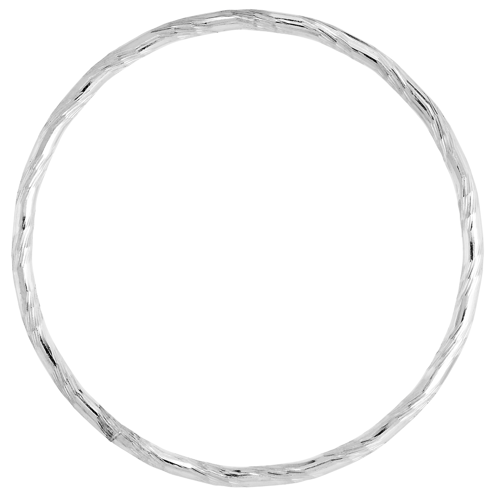 Sterling Silver 3mm Stacking Slip-on Bangle Diamond-cut Bamboo, fits 7.5 inch wrist