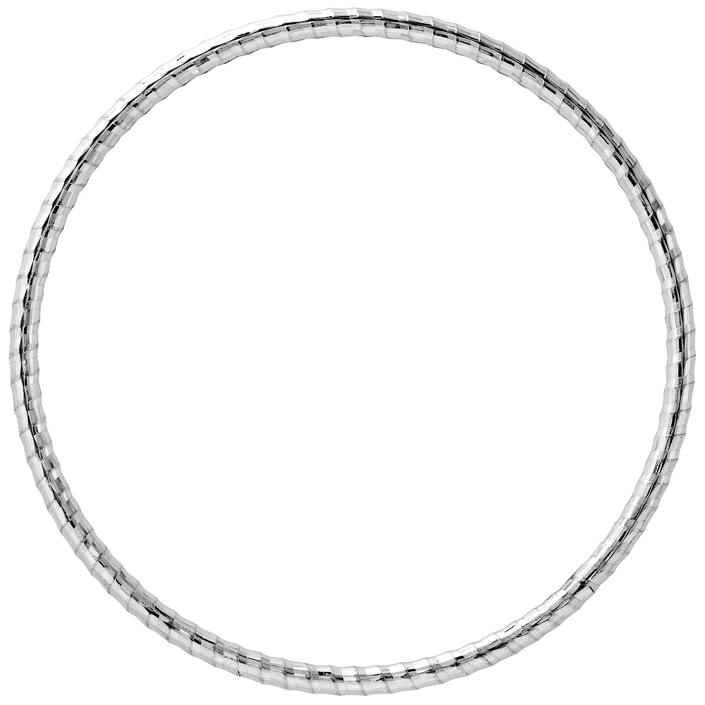 STERLING SILVER 3MM STACKING SLIP-ON BANGLE DIAMOND-CUT SLIM STRIPE, FITS 7.5 INCH WRIST