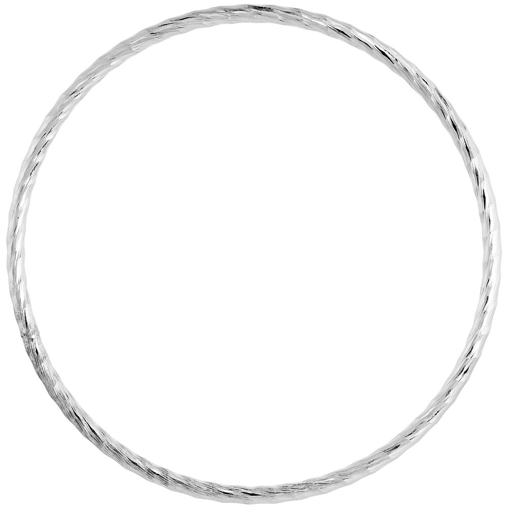 STERLING SILVER 3MM STACKING SLIP-ON BANGLE DIAMOND-CUT FINE, FITS 7.75 INCH WRIST