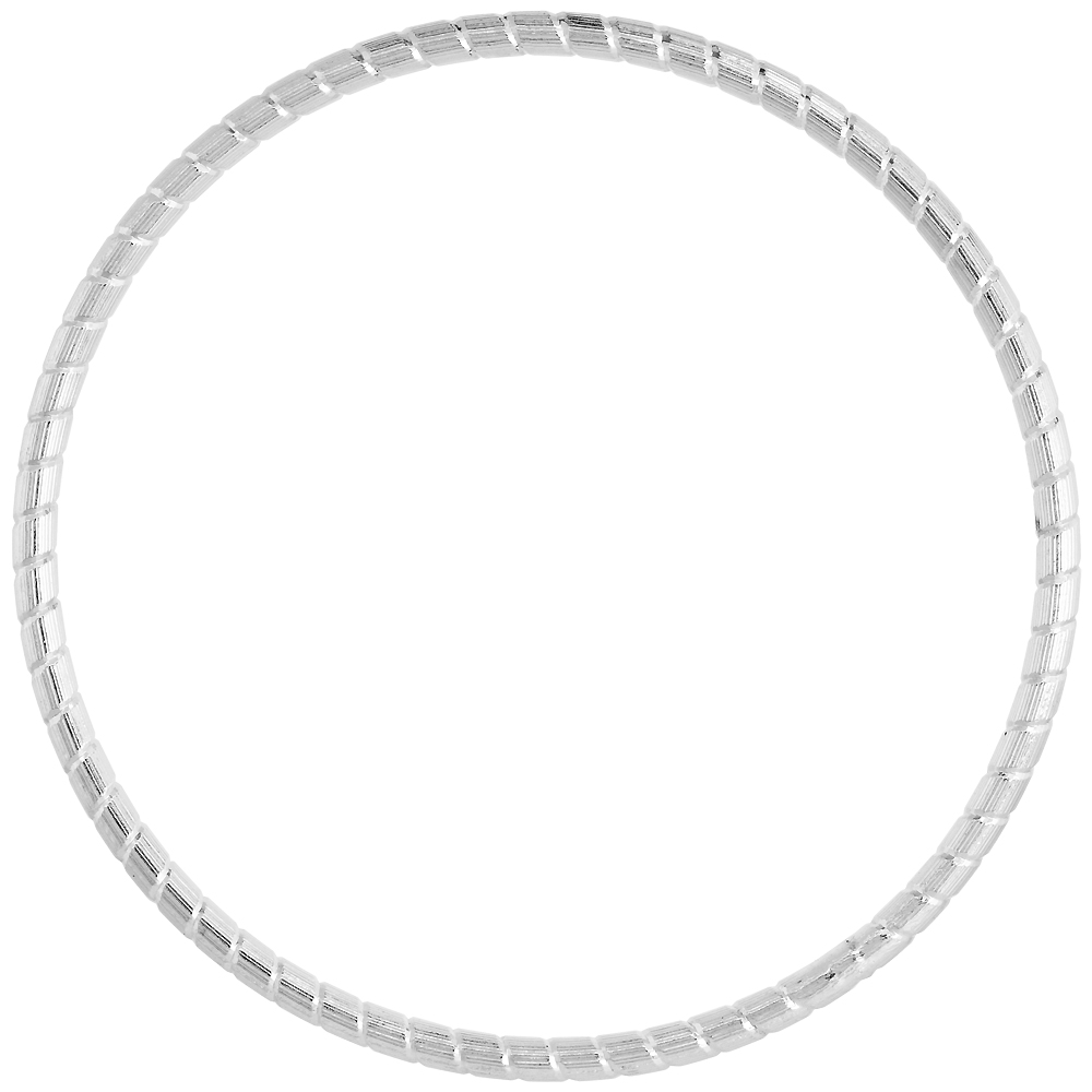 STERLING SILVER 3MM STACKING SLIP-ON BANGLE DIAMOND-CUT NOTCHED, FITS 7.75 INCH WRIST