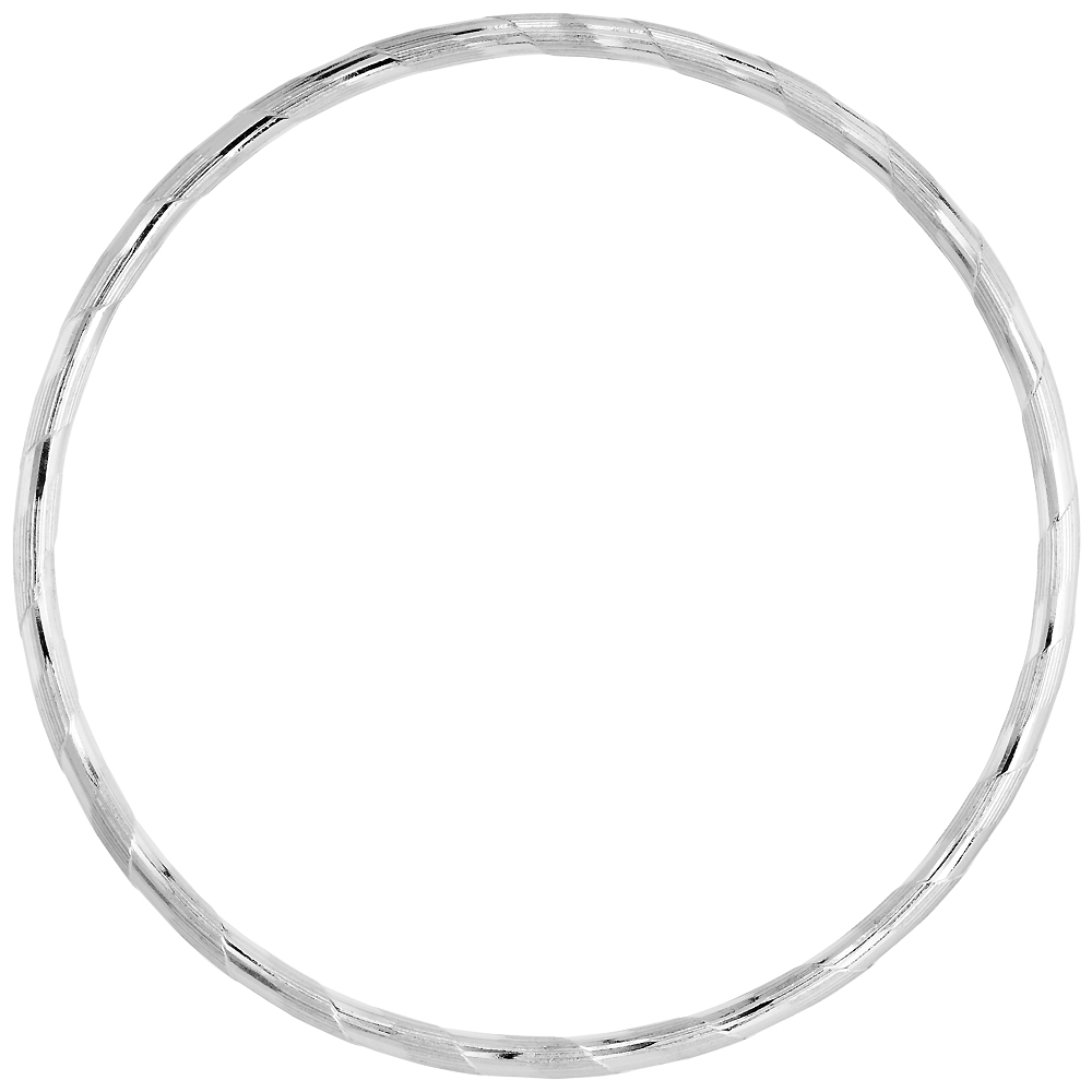 STERLING SILVER 3MM STACKING SLIP-ON BANGLE DIAMOND-CUT WIDE PLAIN, FITS 7.75 INCH WRIST