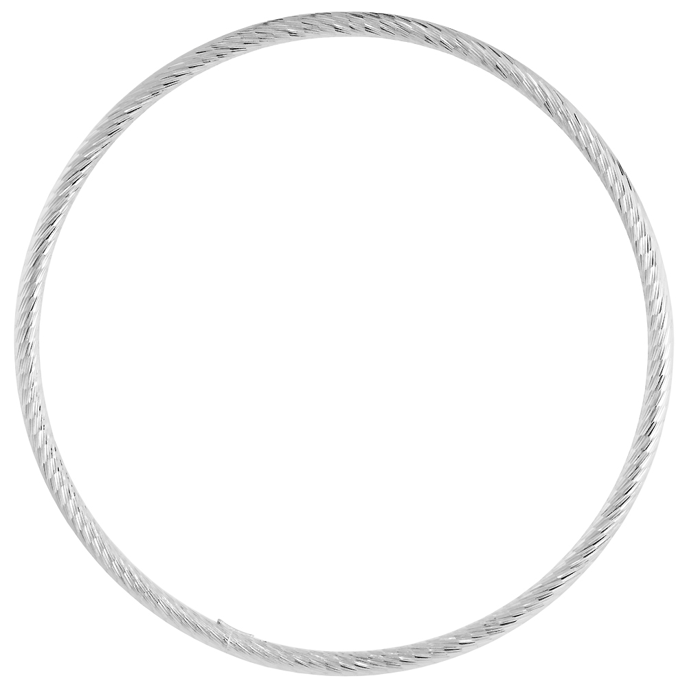 STERLING SILVER 3MM STACKING SLIP-ON BANGLE DIAMOND-CUT SIDEWAYS FINE, FITS 8 INCH WRIST