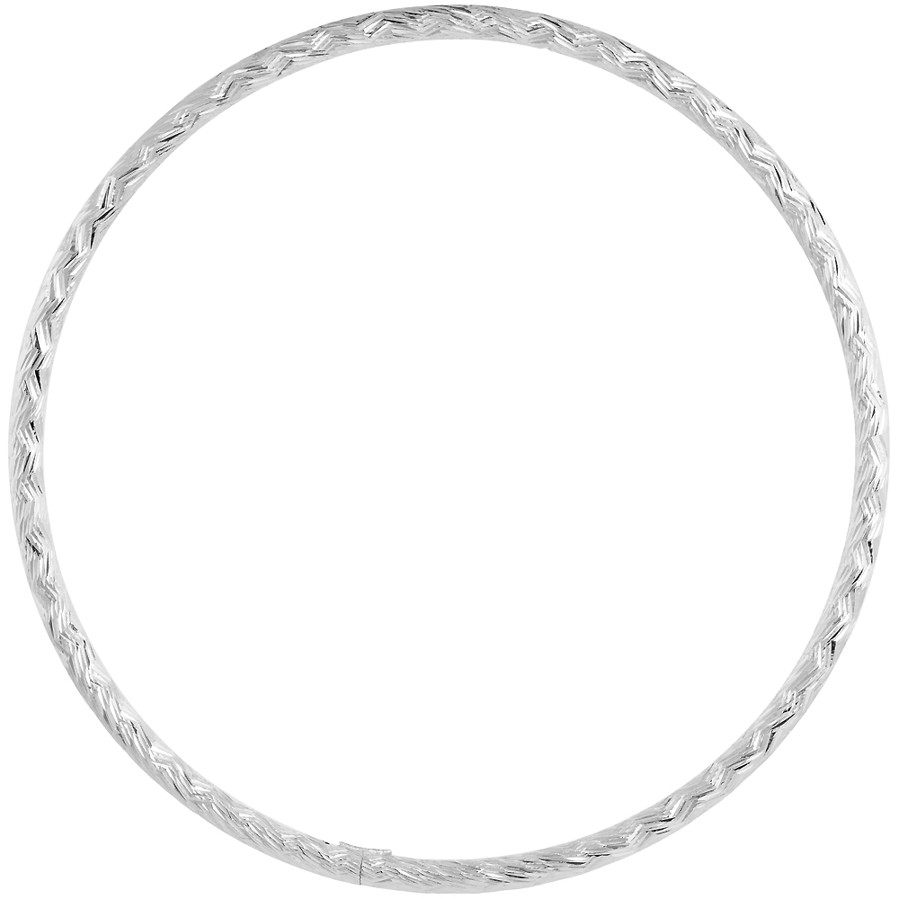 STERLING SILVER 3MM STACKING SLIP-ON BANGLE DIAMOND-CUT CHEVRON, FITS 8 INCH WRIST