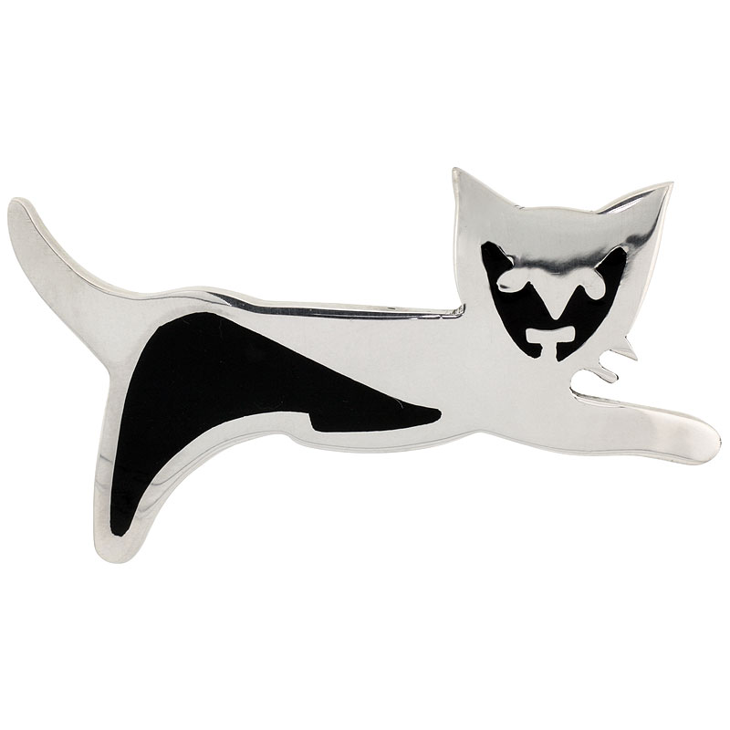 STERLING SILVER PUMA CAT BROOCH PIN, 2 1/2" (63 MM) WIDE