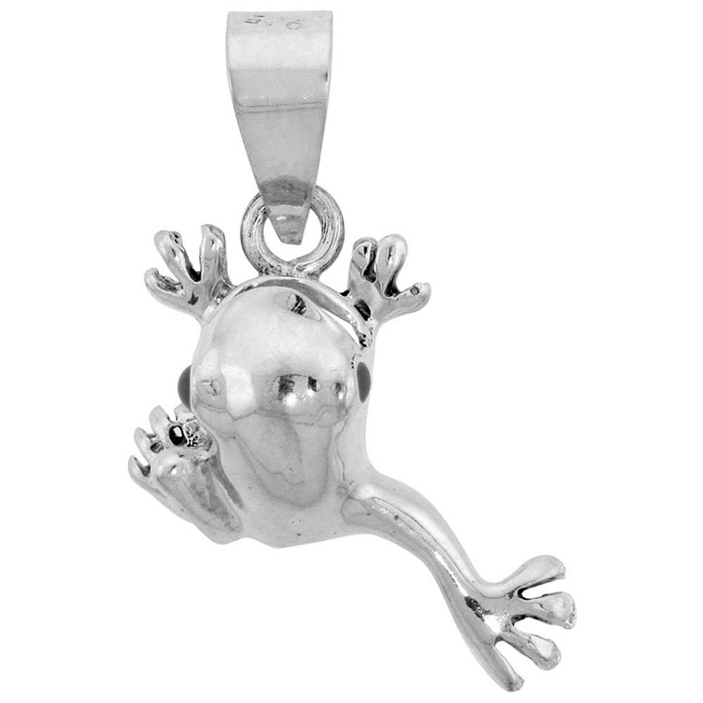 Sterling Silver Hopping Frog Pendant, 1 1/4" (32 mm) tall