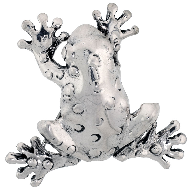 Sterling Silver Polka Dot Frog Brooch Pin, 1 1/2" (39 mm) tall