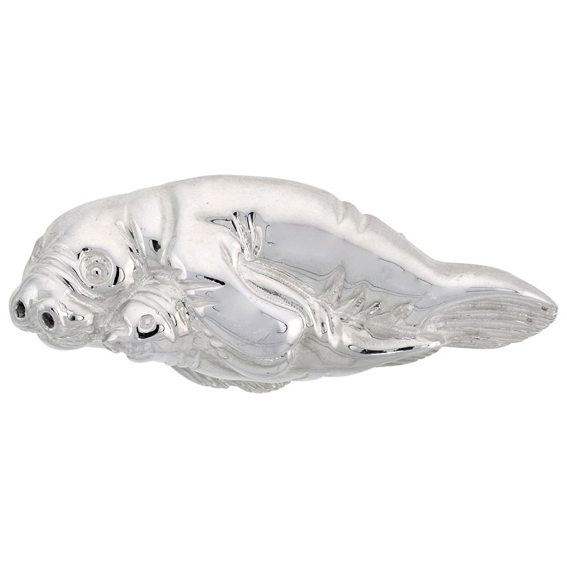 Sterling Silver Mother and Pup Seal Brooch Pin, 2 1/16" (52 mm) wide