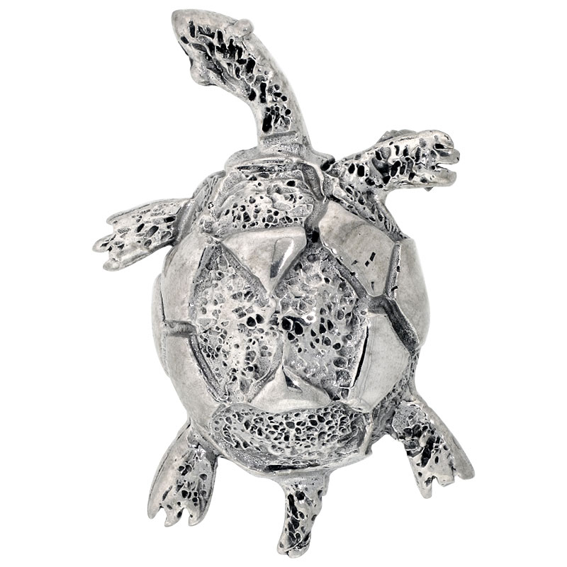 Sterling Silver Turtle Brooch Pin, 1 7/16&quot; (37 mm) tall