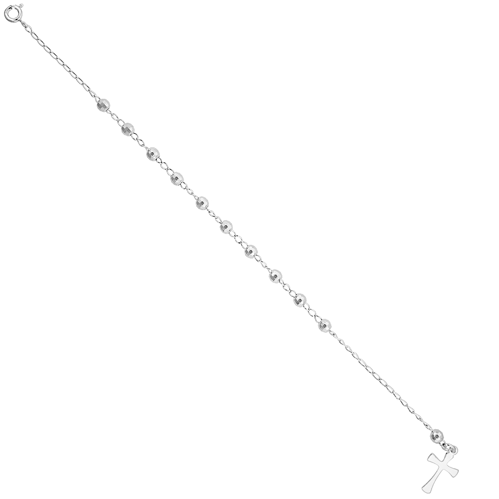 STERLING SILVER ROSARY BRACELET FOR WOMEN 4 MM FACETED BEADS , AVAILABLE 7 - 8 INCH
