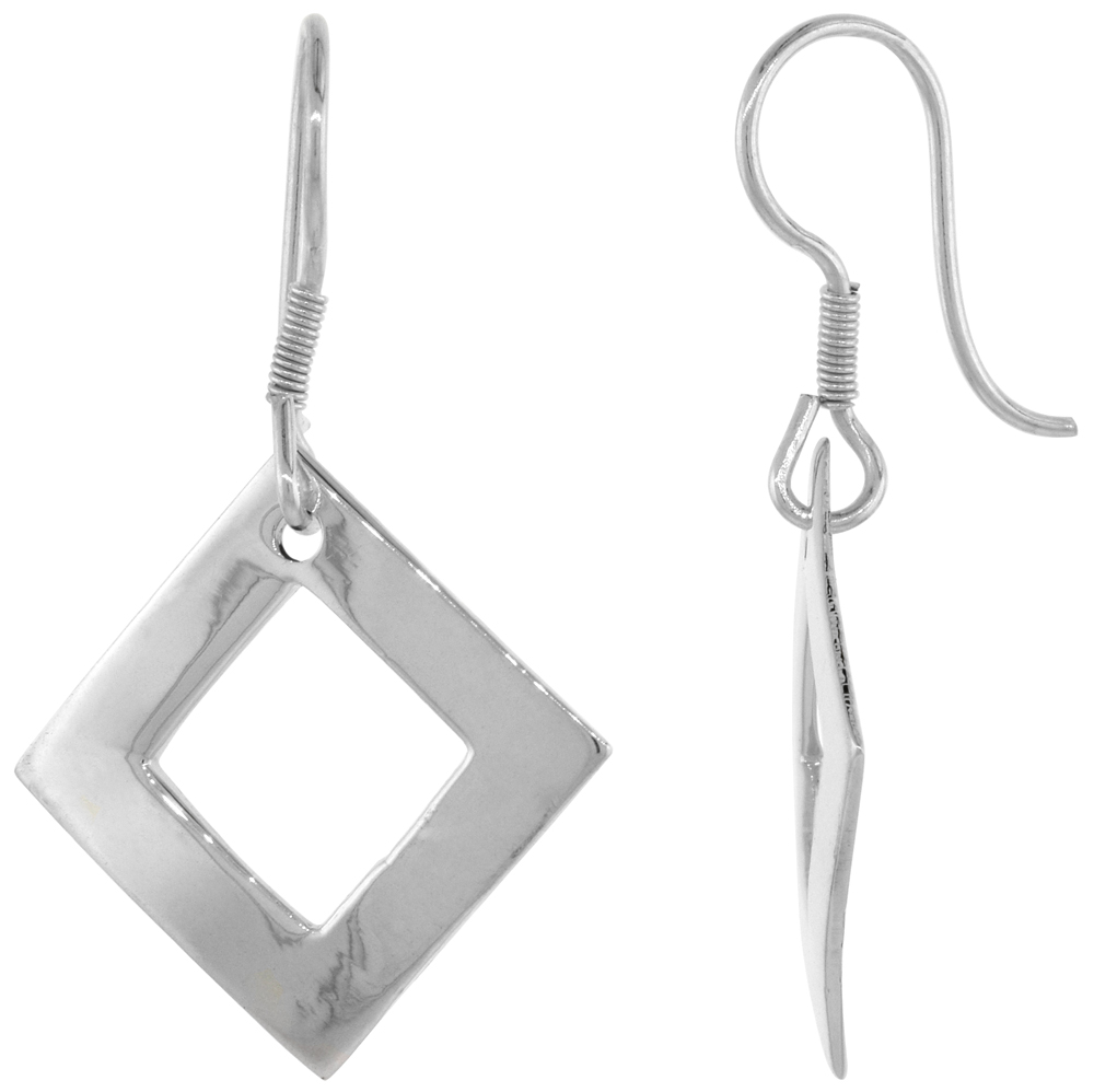 Sterling Silver Geometric Square Dangle Earrings, 1 1/16 inch long
