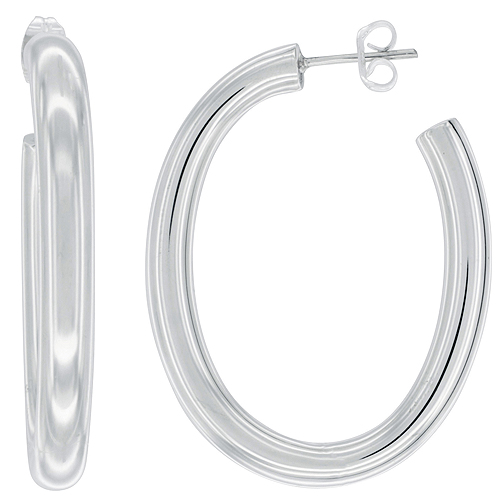Sterling Silver Oval Open Circle Hoop Earrings, 1 3/4 inches wide