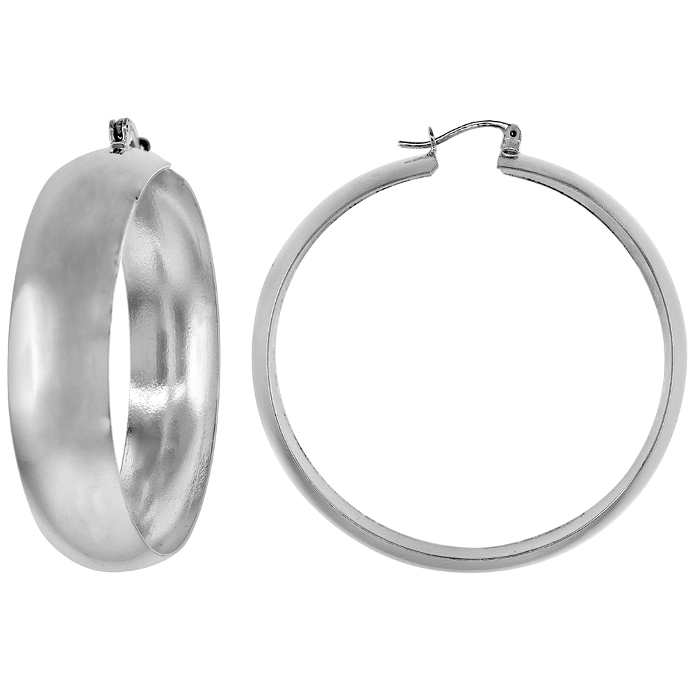 1 7/8 inch Sterling Silver Wide Hoop Earrings for Women Click Top Closure High Polished Handmade 7/16 inch (11mm) wide
