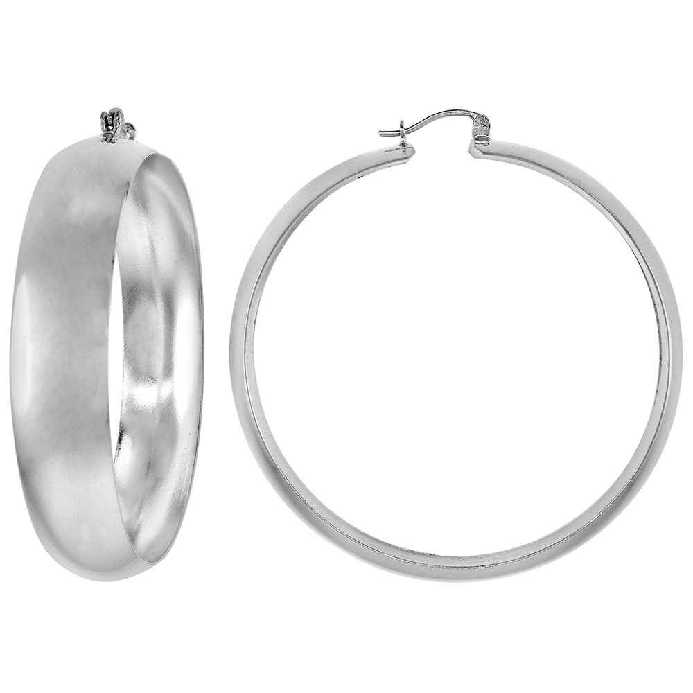 2 1/8 inch Sterling Silver Wide Hoop Earrings for Women Click Top Closure High Polished Handmade 7/16 inch (11mm) wide