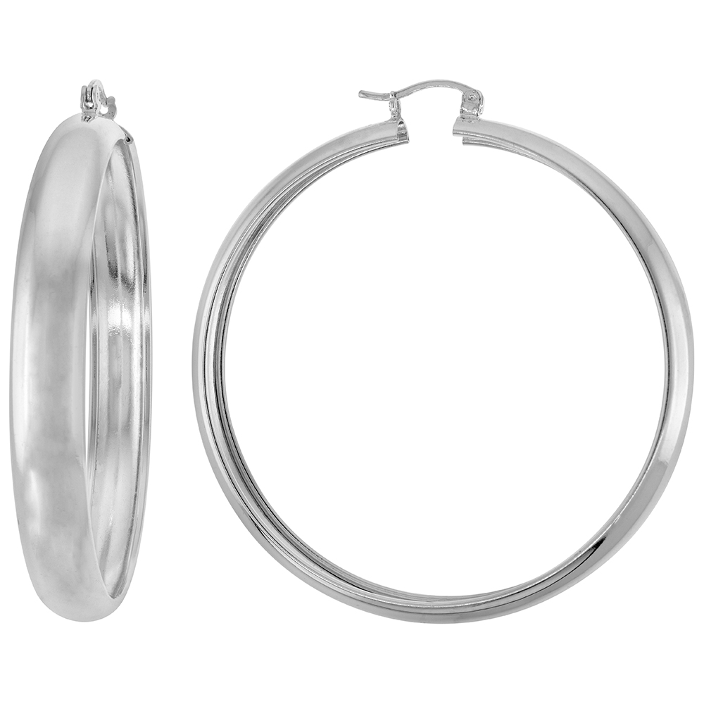 2 inch Sterling Silver Wide Hoop Earrings for Women Click Top Closure High Polished Handmade 1/4 inch (7mm) wide