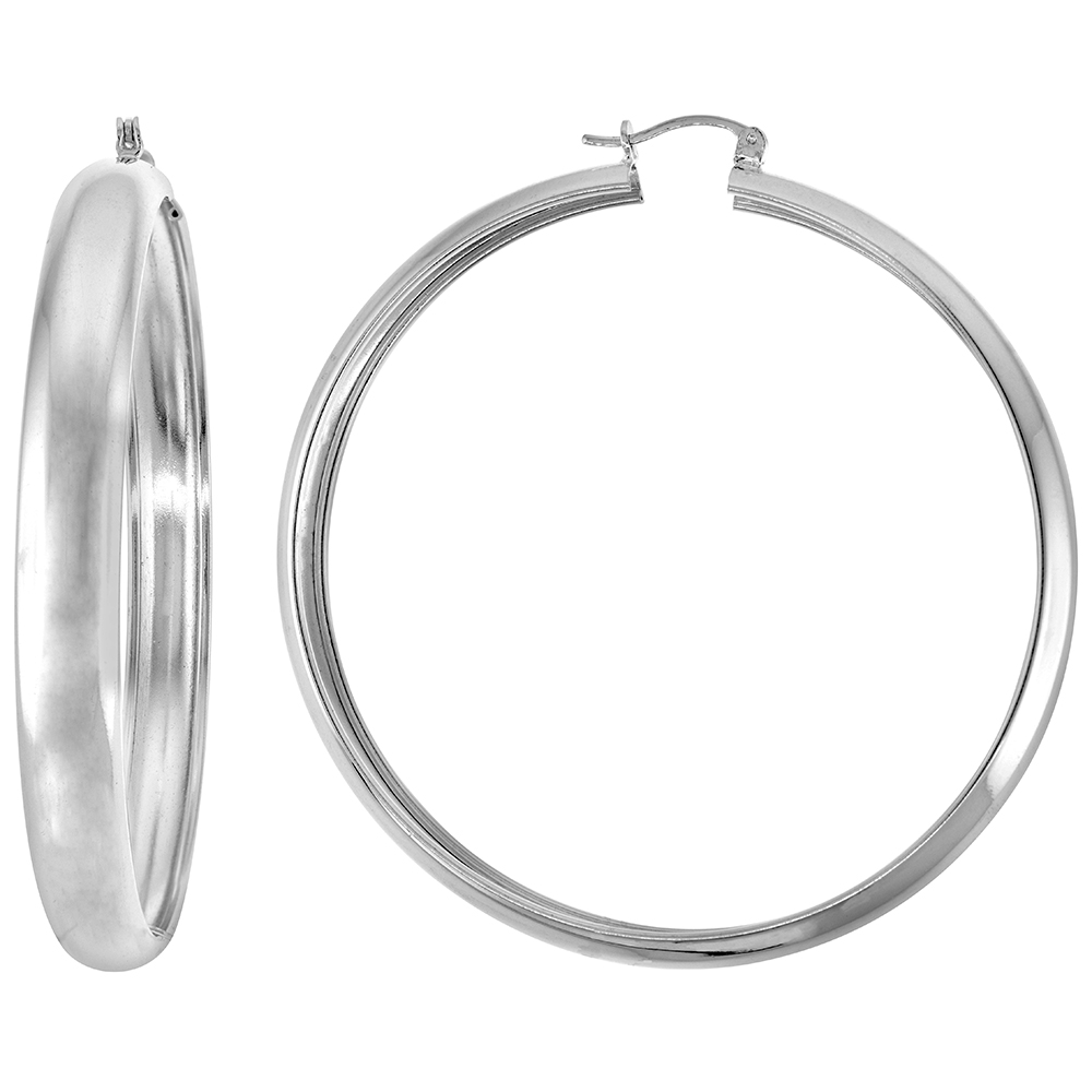 2 3/8 inch Sterling Silver Wide Hoop Earrings for Women Click Top Closure High Polished Handmade 1/4 inch (7mm) wide