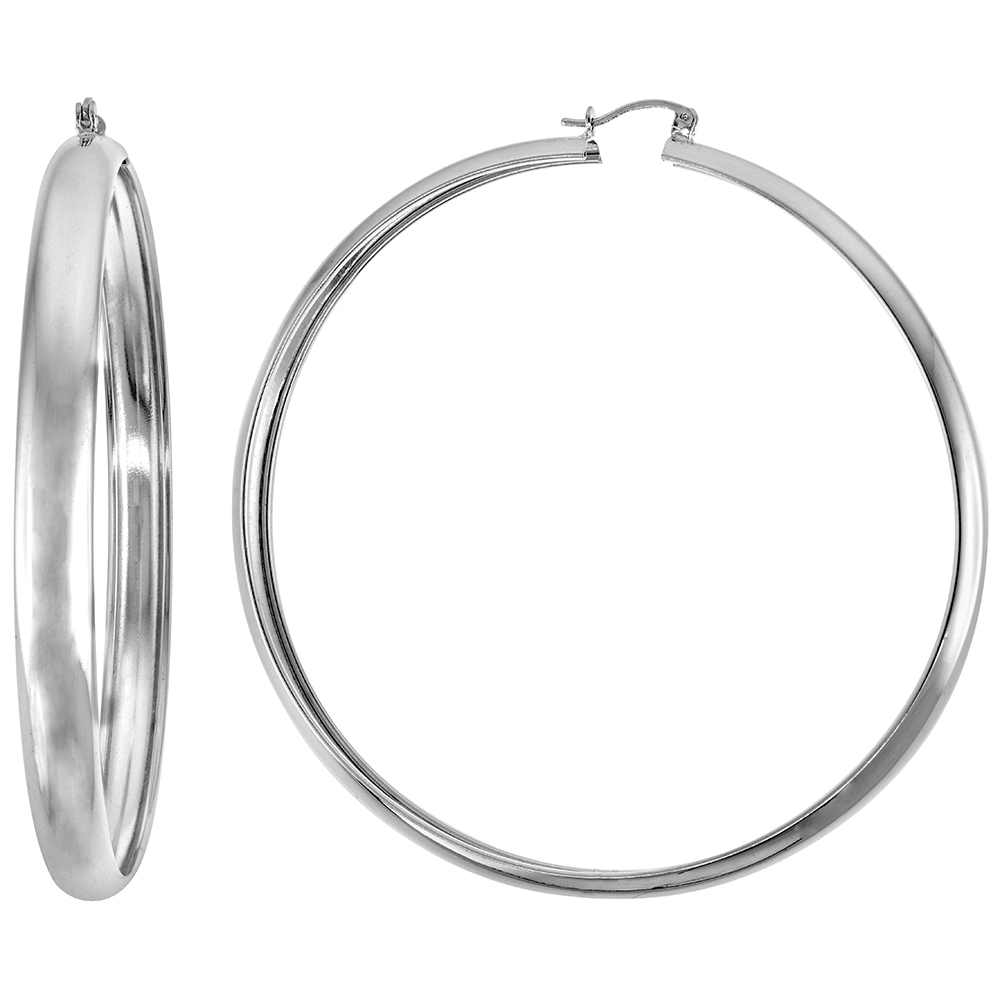 3 inch Sterling Silver Wide Hoop Earrings for Women Click Top Closure High Polished Handmade 1/4 inch (7mm) wide