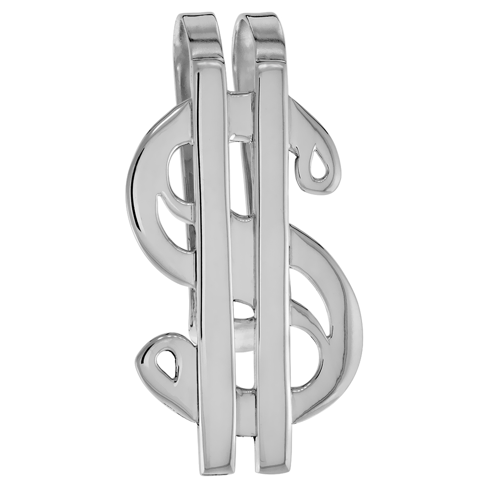STERLING SILVER DOLLAR SIGN MONEY CLIP CUT-OUT HANDMADE 1 1/8 X 2 1/4 INCH