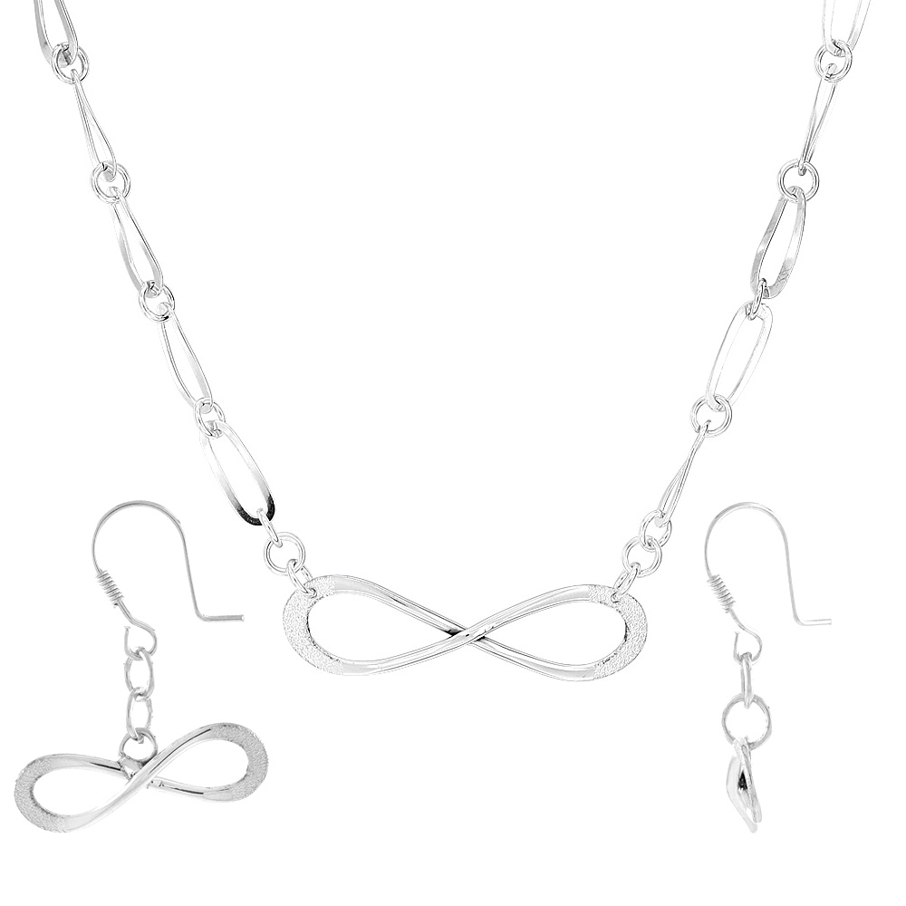 Sterling Silver Eternity Symbol Toggle Necklace and Earring Set