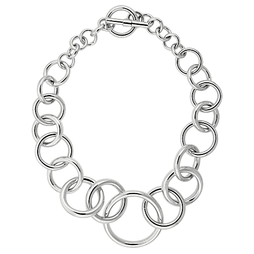 Sterling Silver Round Links Hollow Toggle Necklace, 20 inches long