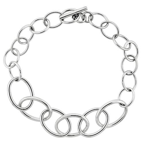 Sterling Silver Oval Links Hollow Toggle Necklace, 20 inches long