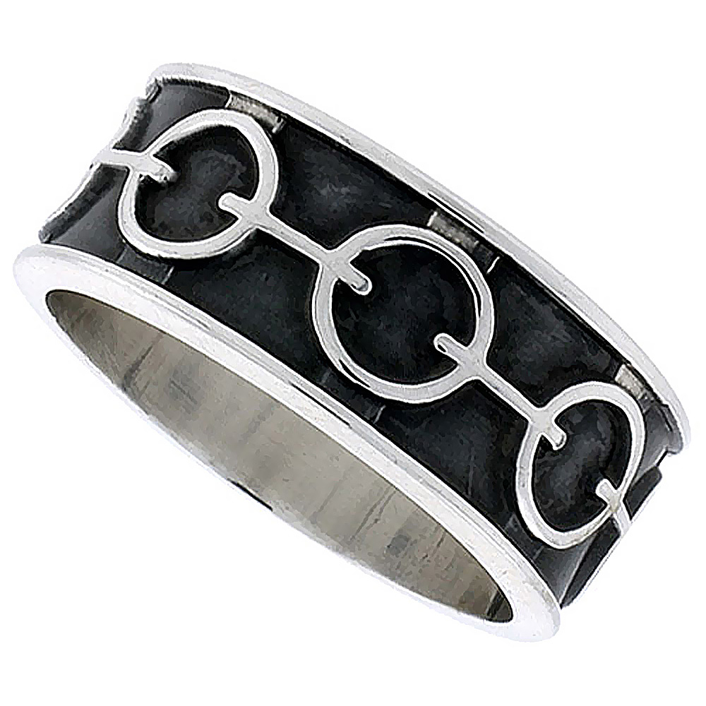STERLING SILVER LINK CHAIN RING FOR MEN SOUTHWESTERN DESIGN HANDMADE 1/2 INCH WIDE SIZES 5-13