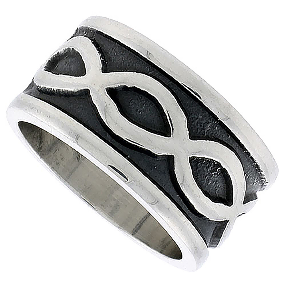 STERLING SILVER SOUTHWESTERN DESIGN INFINITY SYMBOLS RING FOR MEN HANDMADE 1/2 INCH WIDE SIZES 5-13