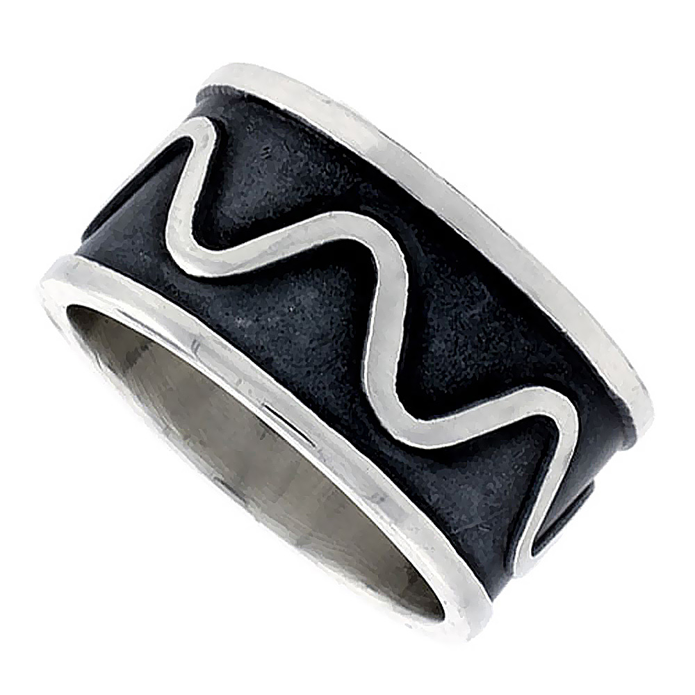STERLING SILVER WAVE PATTERN RING FOR MEN SOUTHWESTERN DESIGN HANDMADE 1/2 INCH WIDE SIZES 7-13