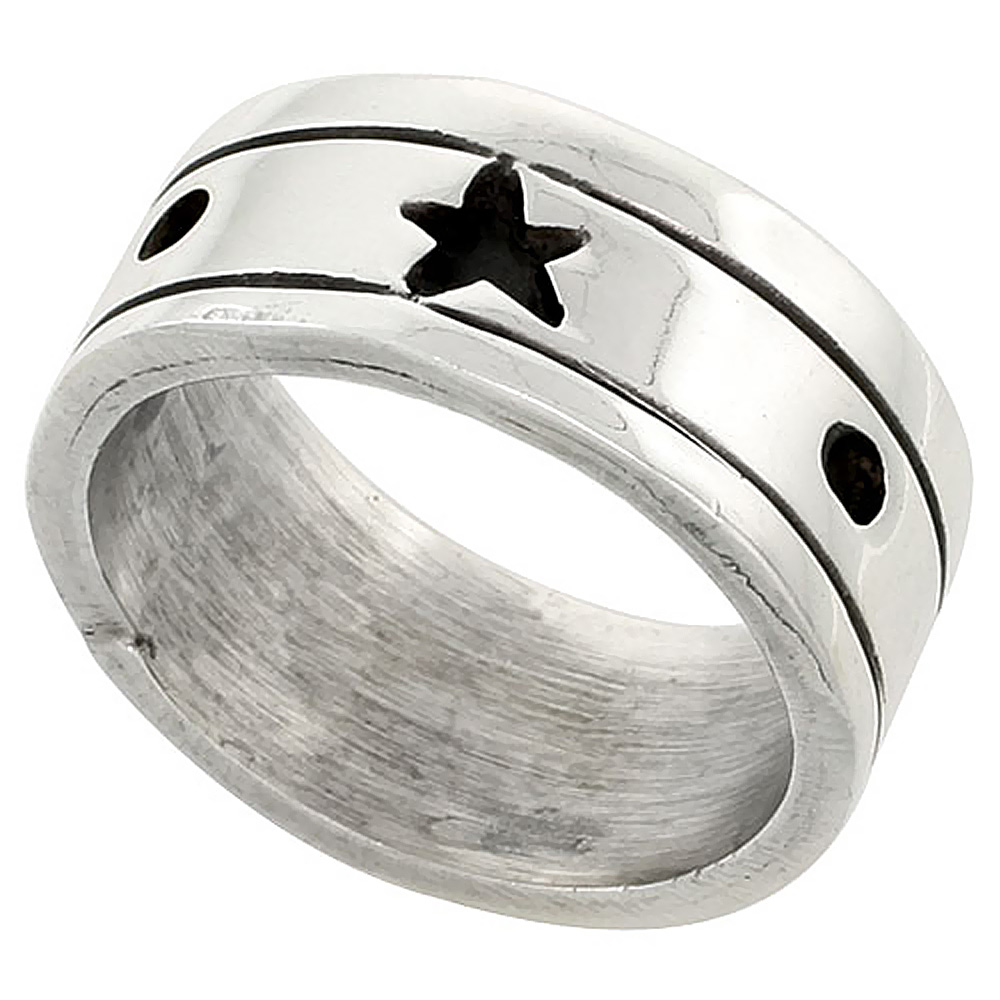 STERLING SILVER STAR RING FOR MEN SOUTHWESTERN DESIGN HANDMADE 3/8 INCH WIDE SIZES 8-13