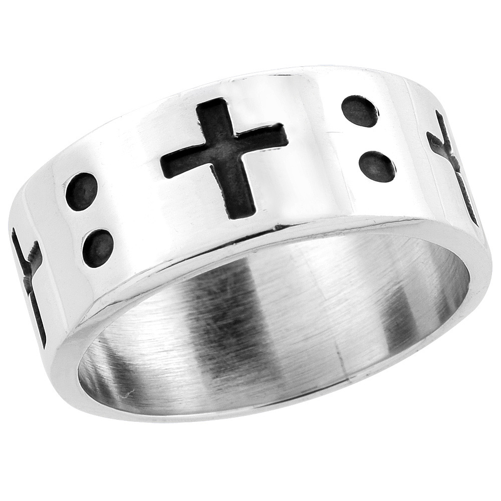 STERLING SILVER CROSS RING SOUTHWEST DESIGN FOR MEN HANDMADE 5/16 INCH WIDE SIZES 8-13