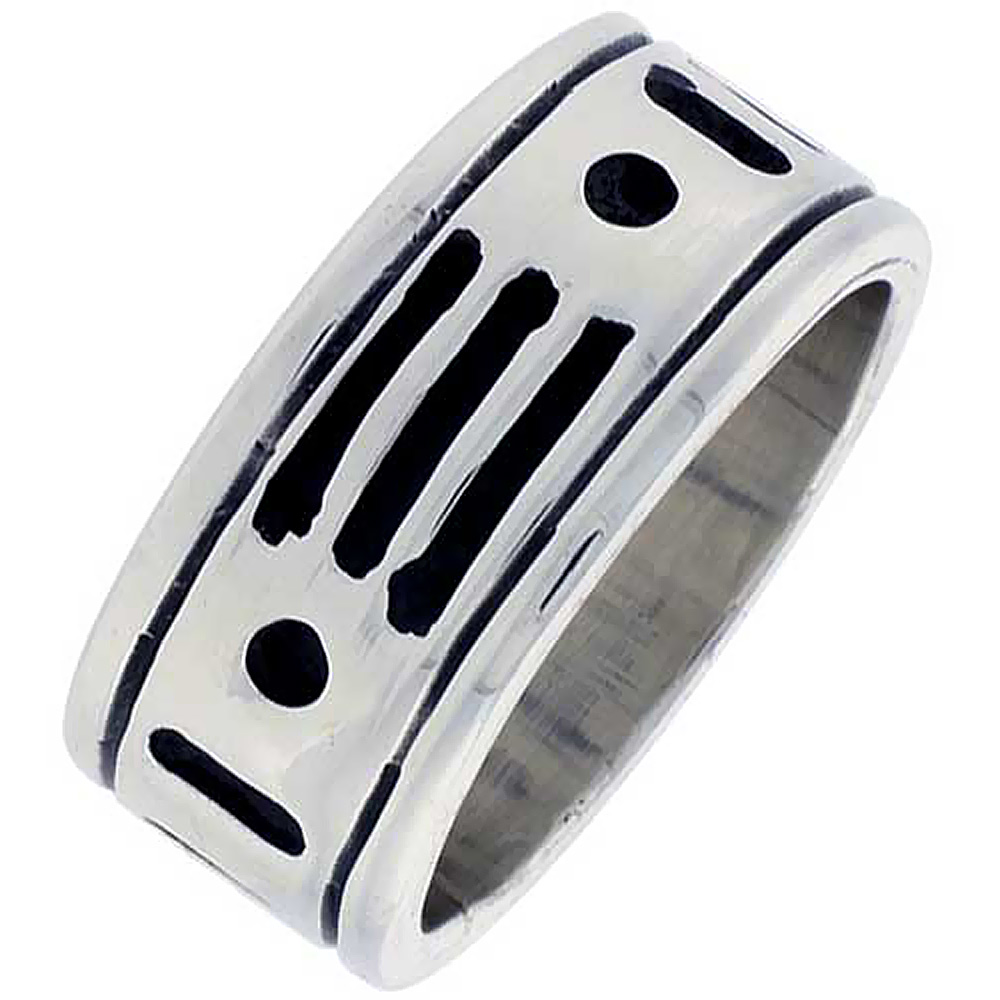 STERLING SILVER AMERICAN INDIAN PATTERN RING FOR MEN SOUTHWESTERN DESIGN HANDMADE 3/8 INCH WIDE SIZES 7-13