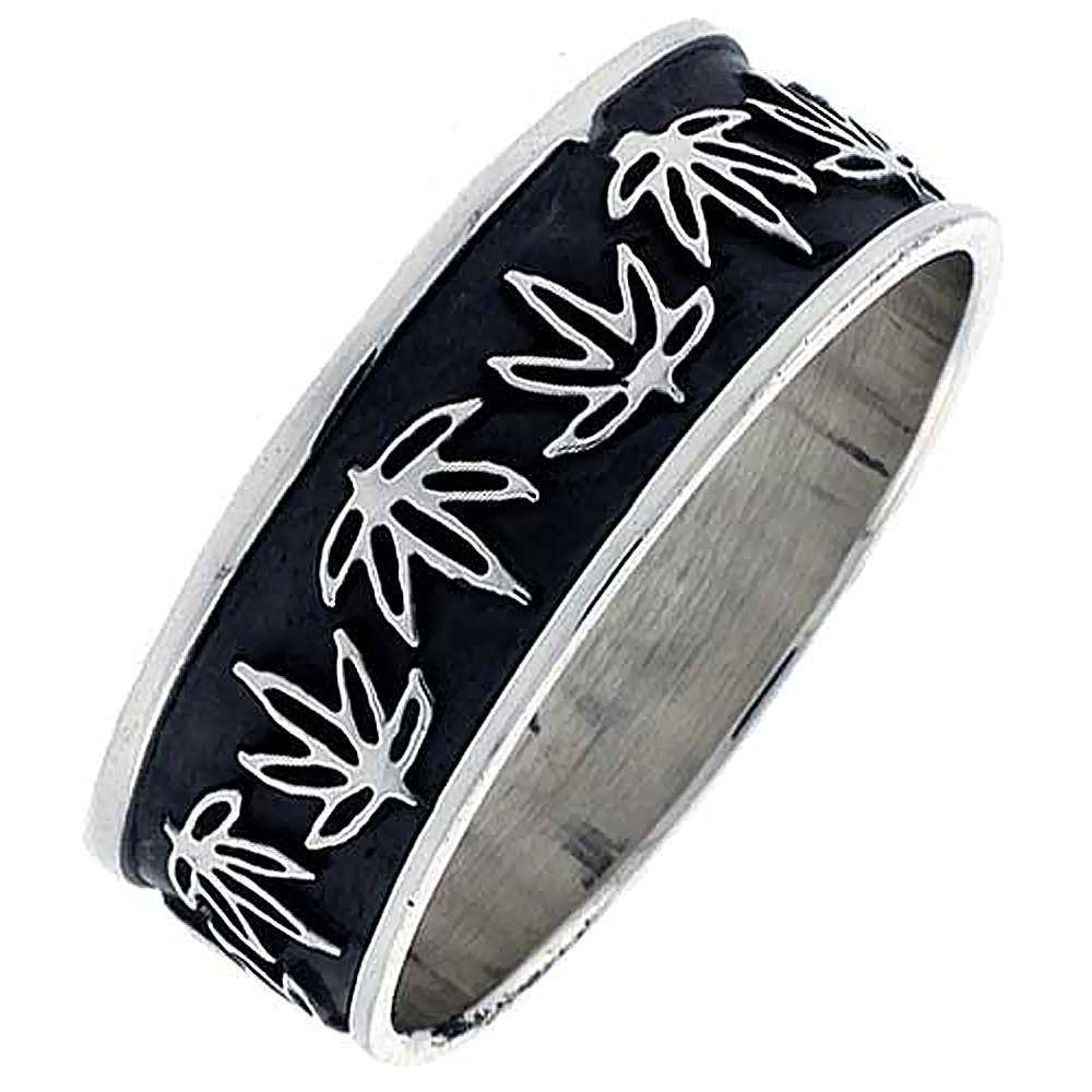 STERLING SILVER POT LEAF RING FOR MEN SOUTHWESTERN DESIGN HANDMADE 5/16 INCH WIDE SIZES 8-13