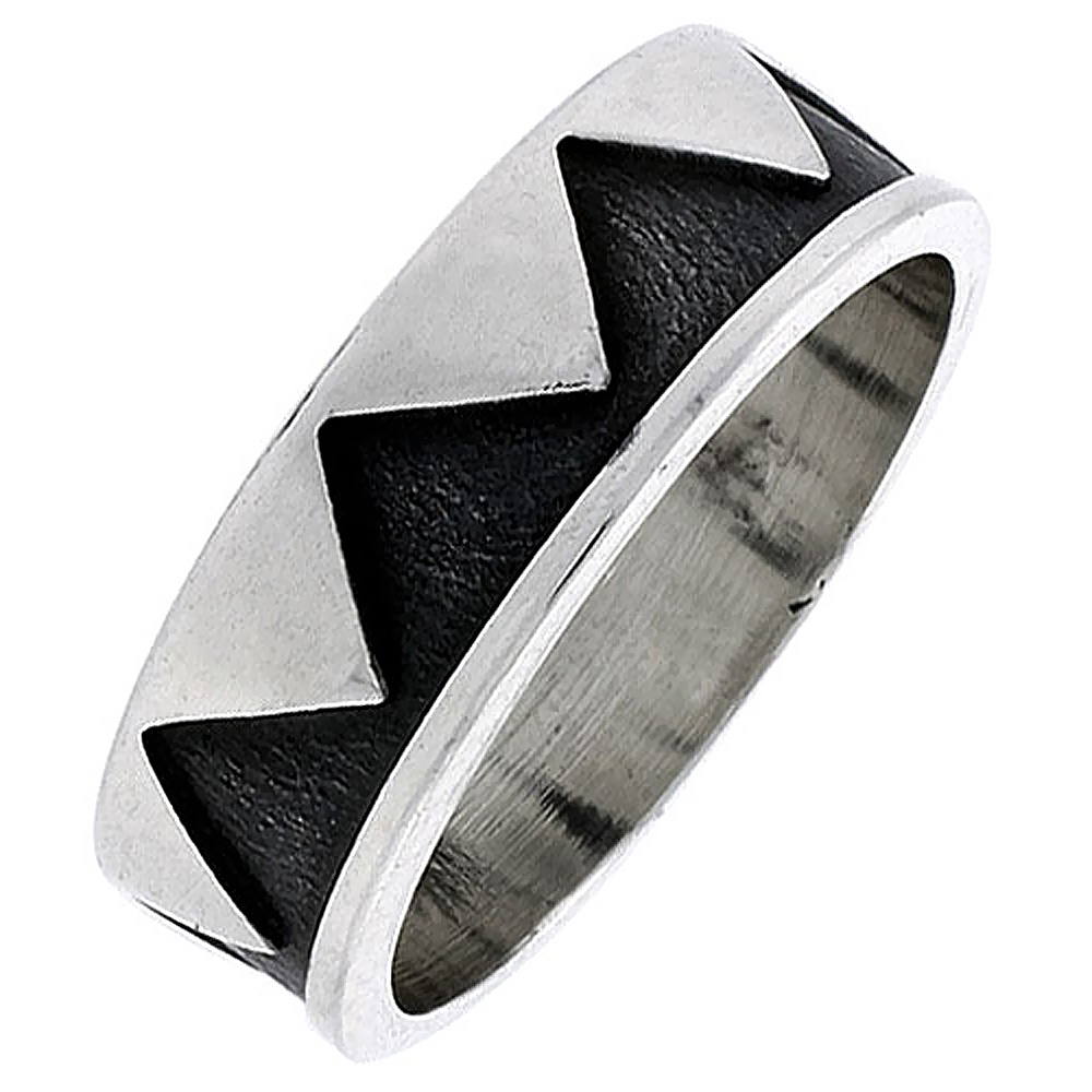 STERLING SILVER NATIVE AMERICAN NAVAJO PATTERN RING FOR MEN SOUTHWESTERN DESIGN HANDMADE 1/4 INCH WIDE SIZES 7-13