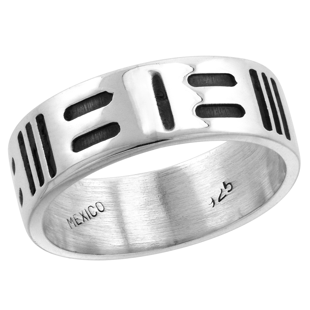 STERLING SILVER NATIVE AMERICAN HOPI PATTERN RING FOR MEN SOUTHWESTERN DESIGN HANDMADE 1/4 INCH (6.5MM) WIDE SIZES 6-13