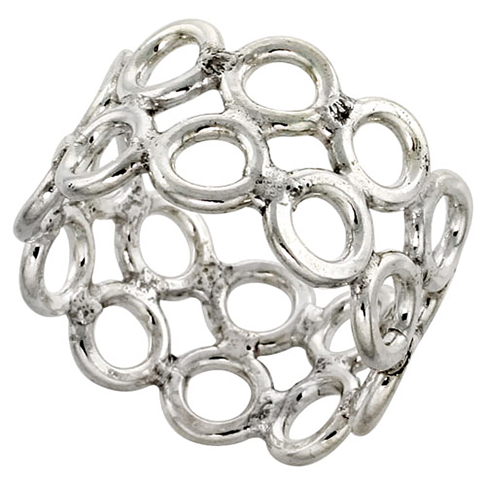 STERLING SILVER CIRCLES RING SOUTHWESTERN DESIGN HANDMADE 3/4 INCH WIDE