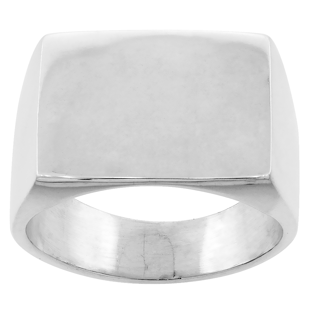 STERLING SILVER SQUARE SIGNET RING FOR MEN SOLID BACK HANDMADE 3/4 INCH SIZES 9 - 13