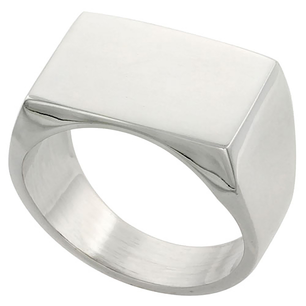 STERLING SILVER RECTANGULAR SIGNET RING FOR MEN SOLID BACK HANDMADE 3/4 INCH SIZES 9 - 13